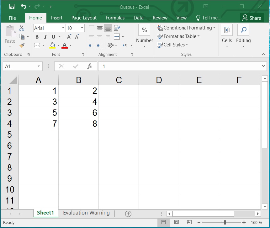 تصدير صفيف ثنائي الأبعاد إلى Excel