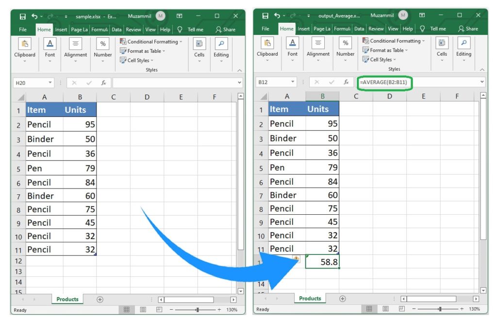 Berechnen Sie den Durchschnitt in Excel mit C#.