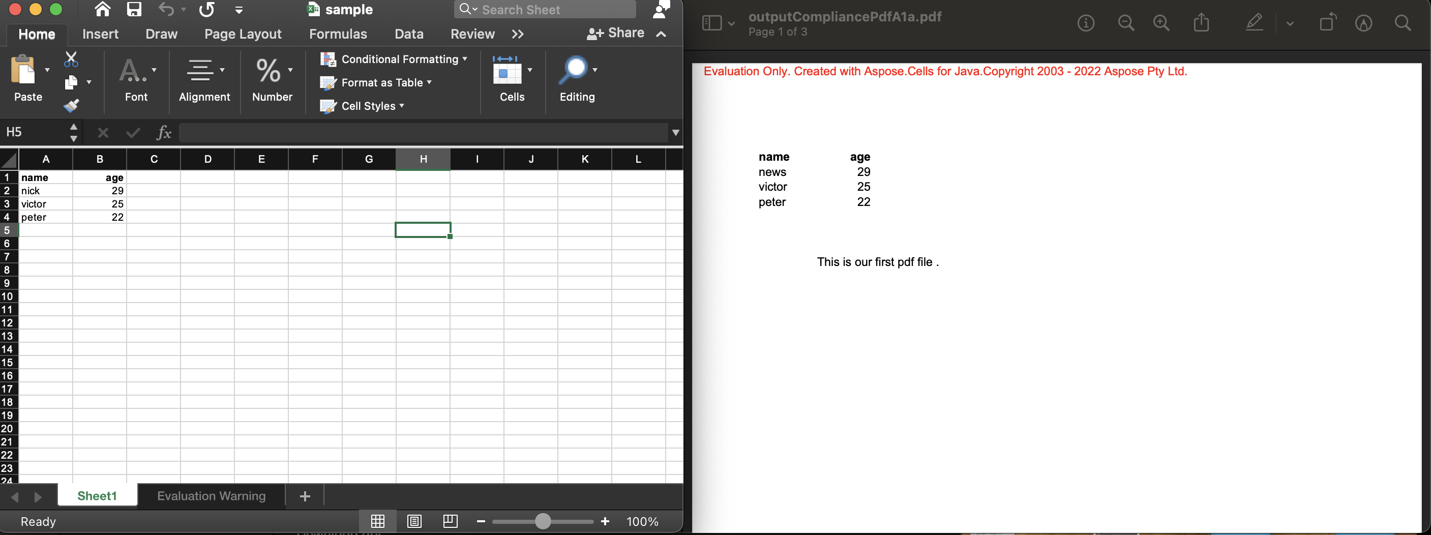 Konvertierung von Excel in PDF