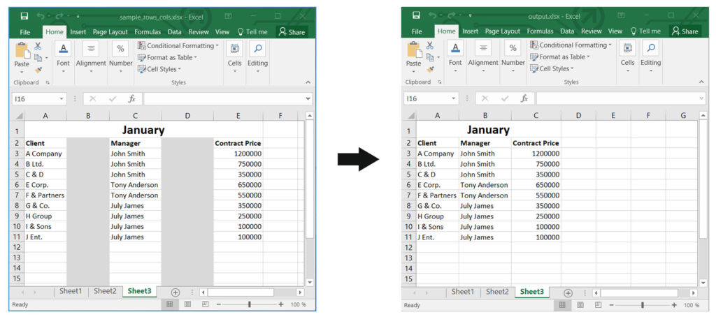 Löschen Sie leere Spalten in Excel mit Java.