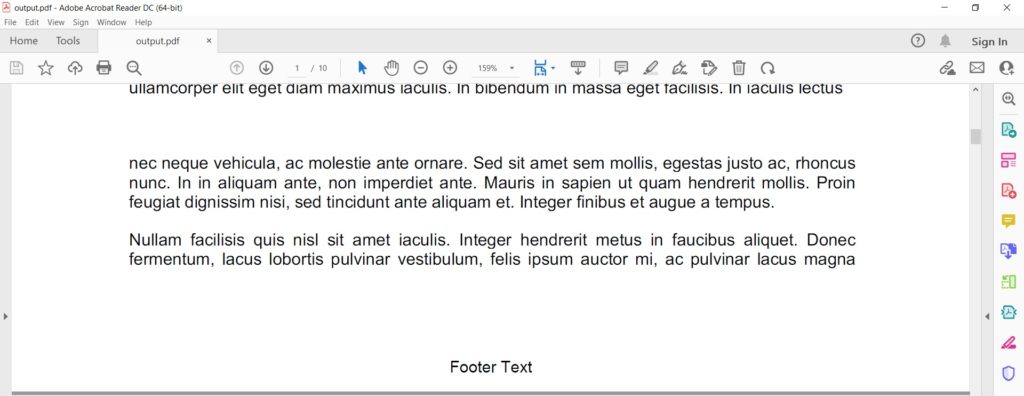 Agregue texto en el pie de página de PDF usando C#.