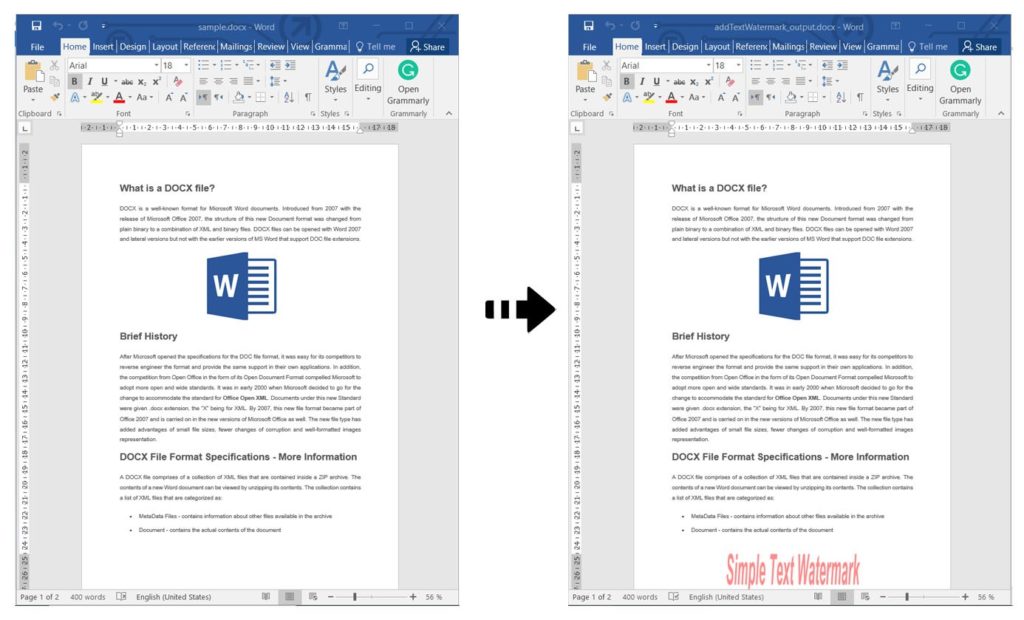 Agregar marca de agua de texto en documentos de Word usando C#.