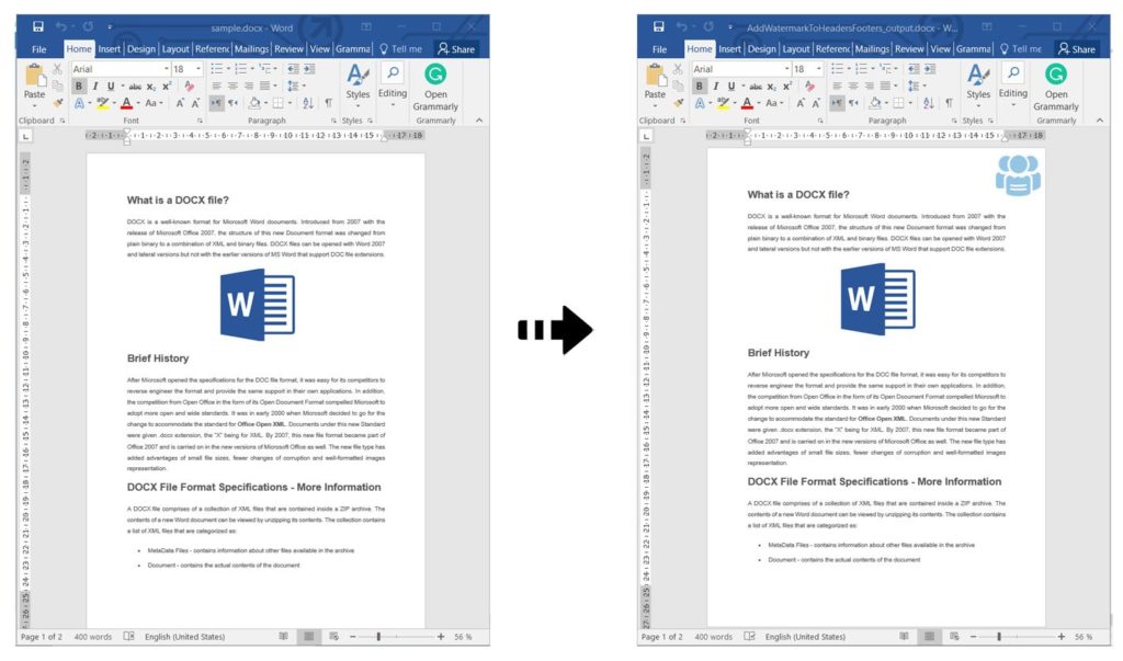 Agregue marca de agua al encabezado o pie de página de documentos de Word usando C#.