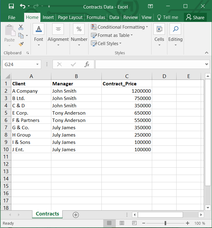 Fuente de datos de Excel