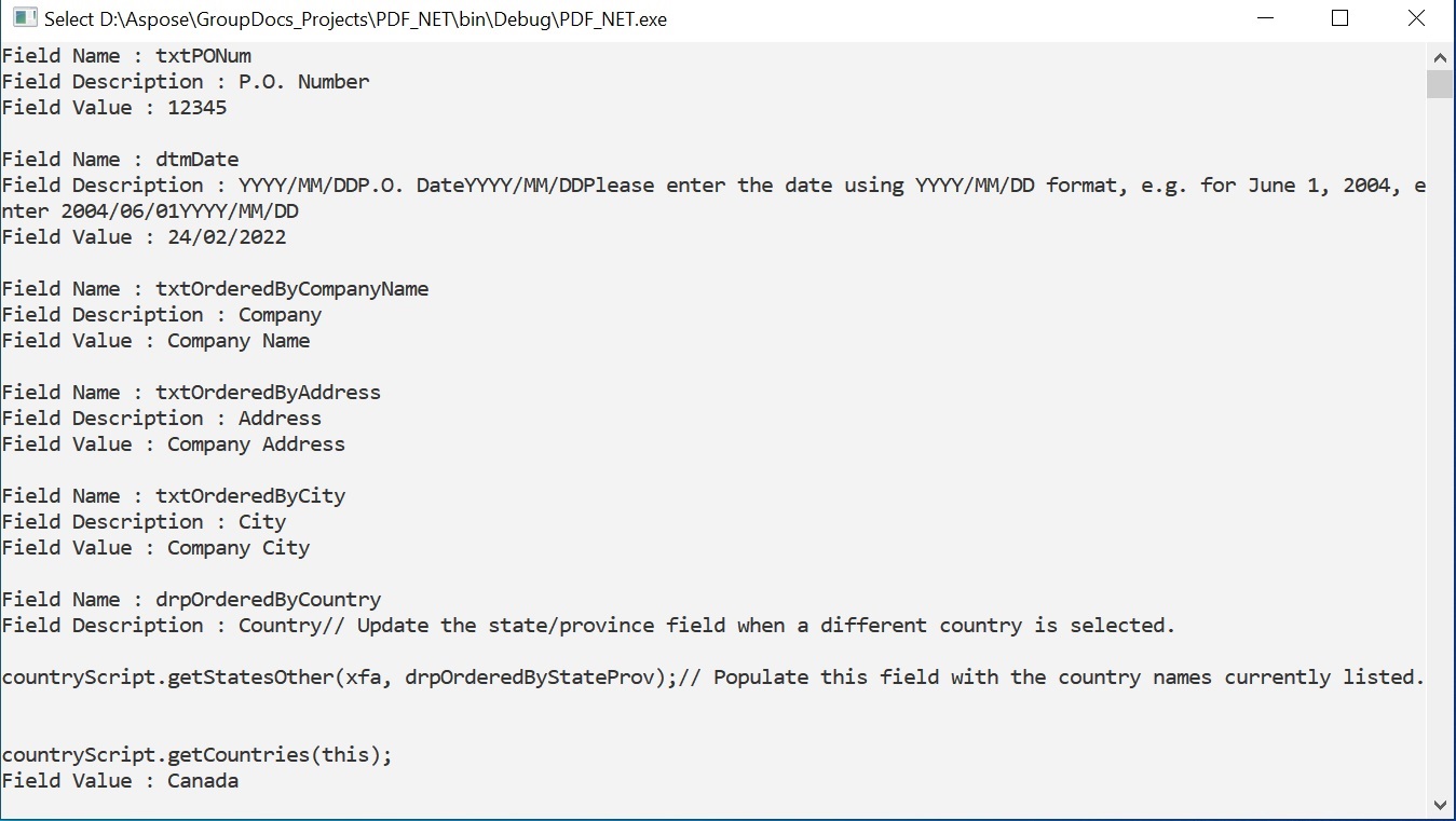 فرم پر شده XFA را با استفاده از C# بخوانید.