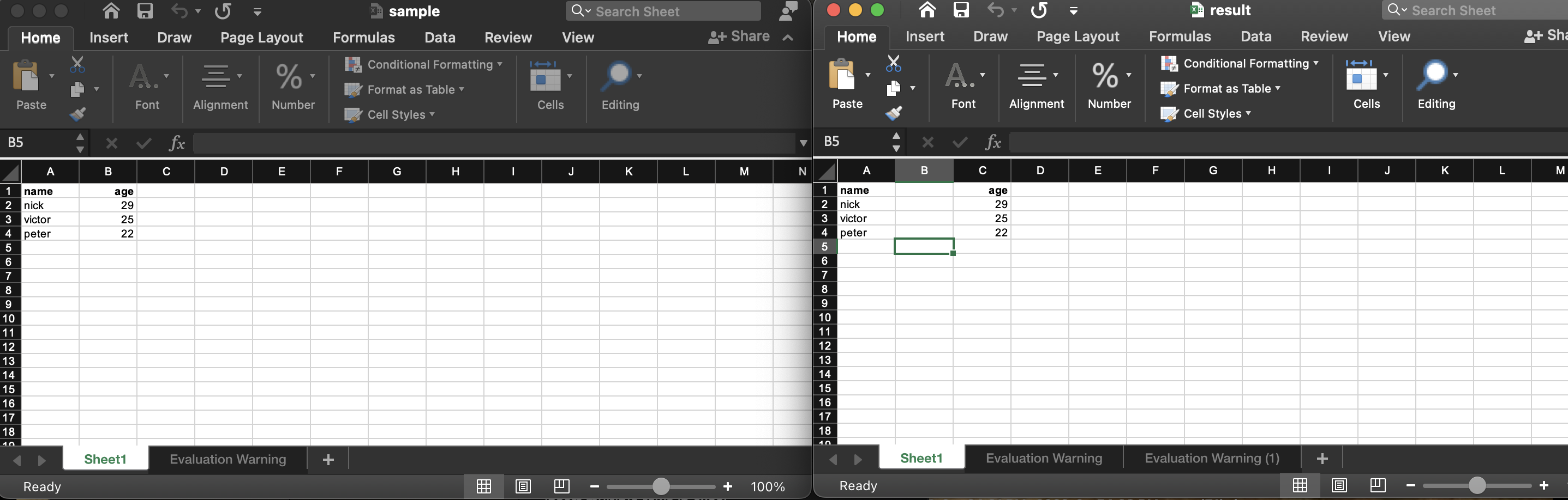 insérer des colonnes dans un fichier Excel par programmation