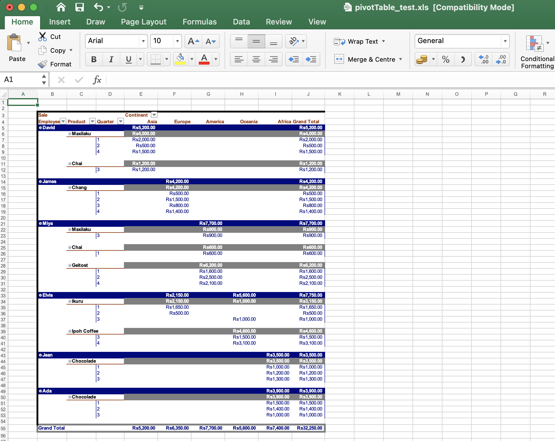 Crea una tabella pivot in Excel usando Node.js