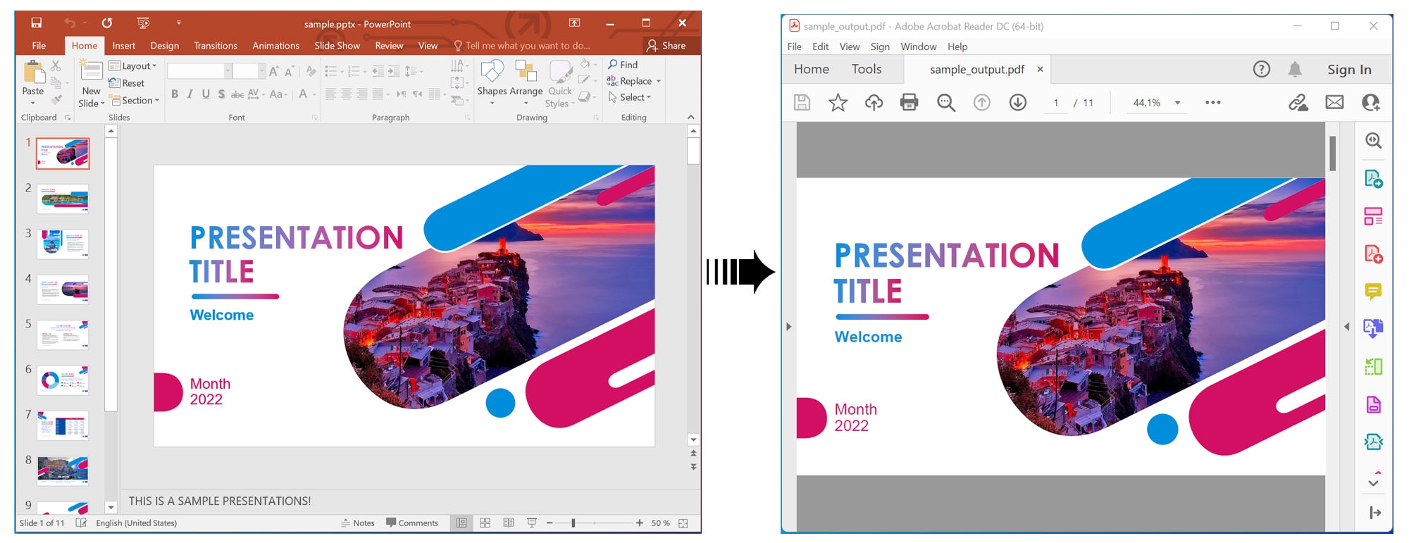 C#을 사용하여 PDF로 PowerPoint 프레젠테이션을 렌더링합니다.