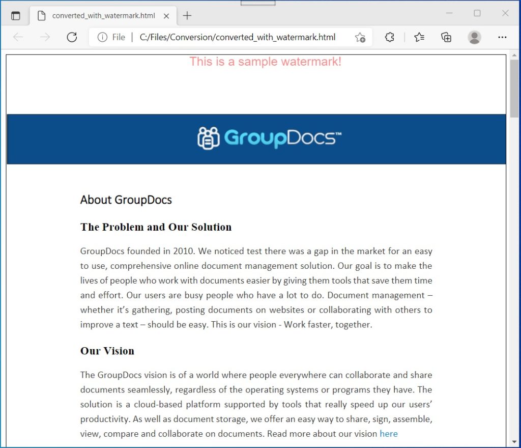 Konwersja plików PDF do HTML ze znakiem wodnym w języku C#.