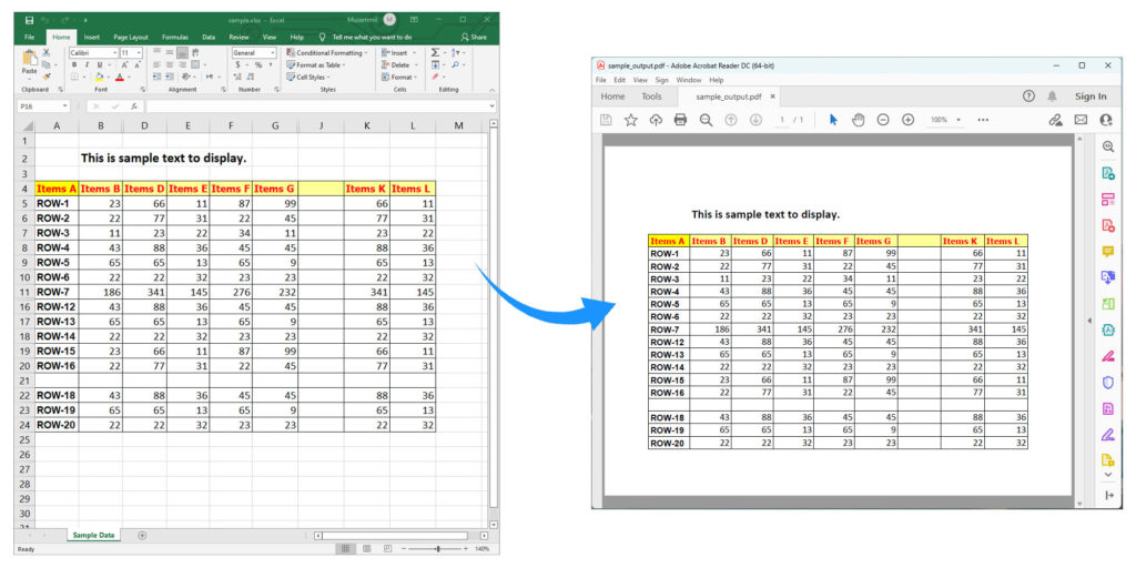 Renderuj dane programu Excel w formacie PDF przy użyciu języka C#.