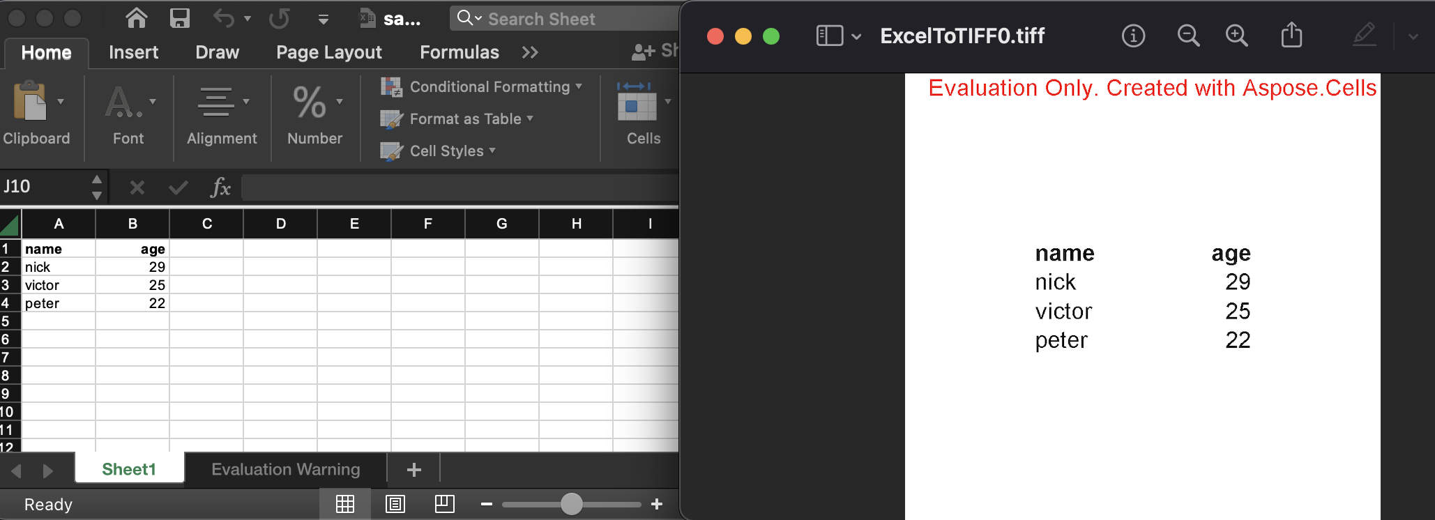Excel เป็น TIFF