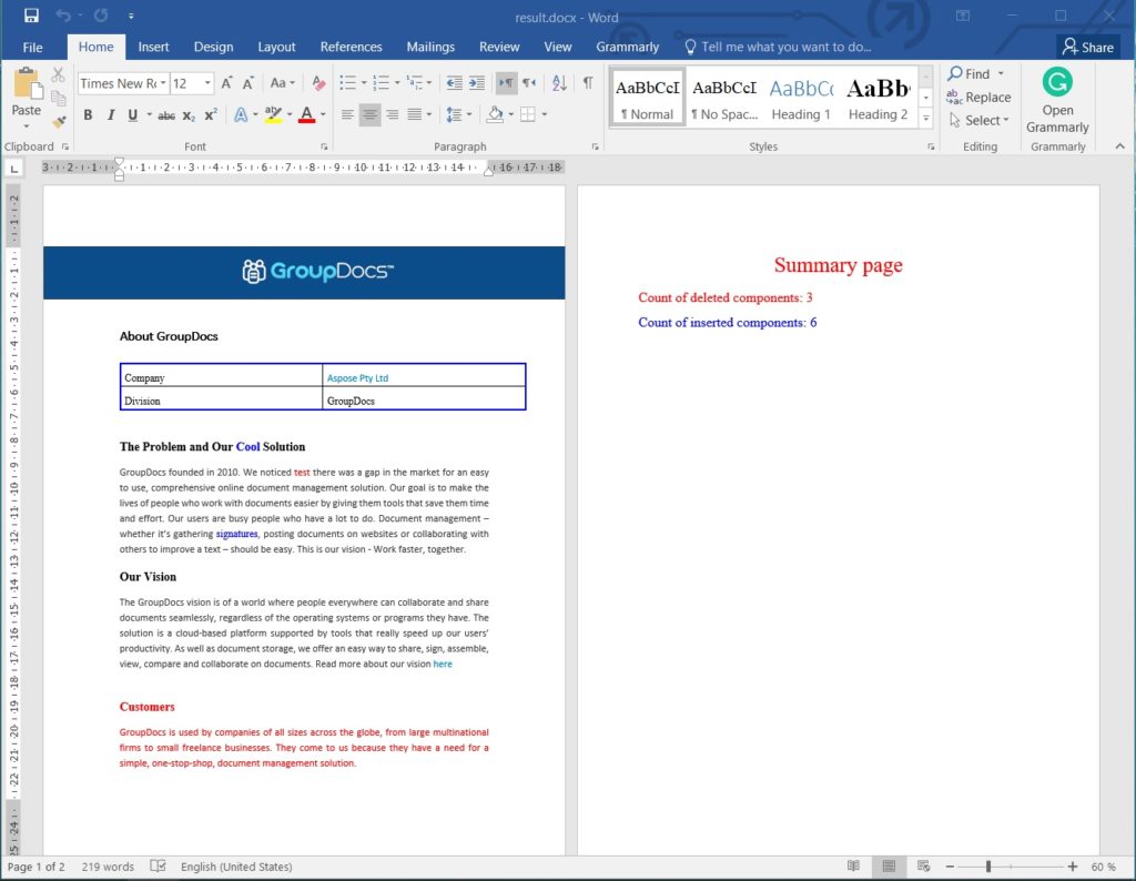 Compare Two or More Word Documents using C#