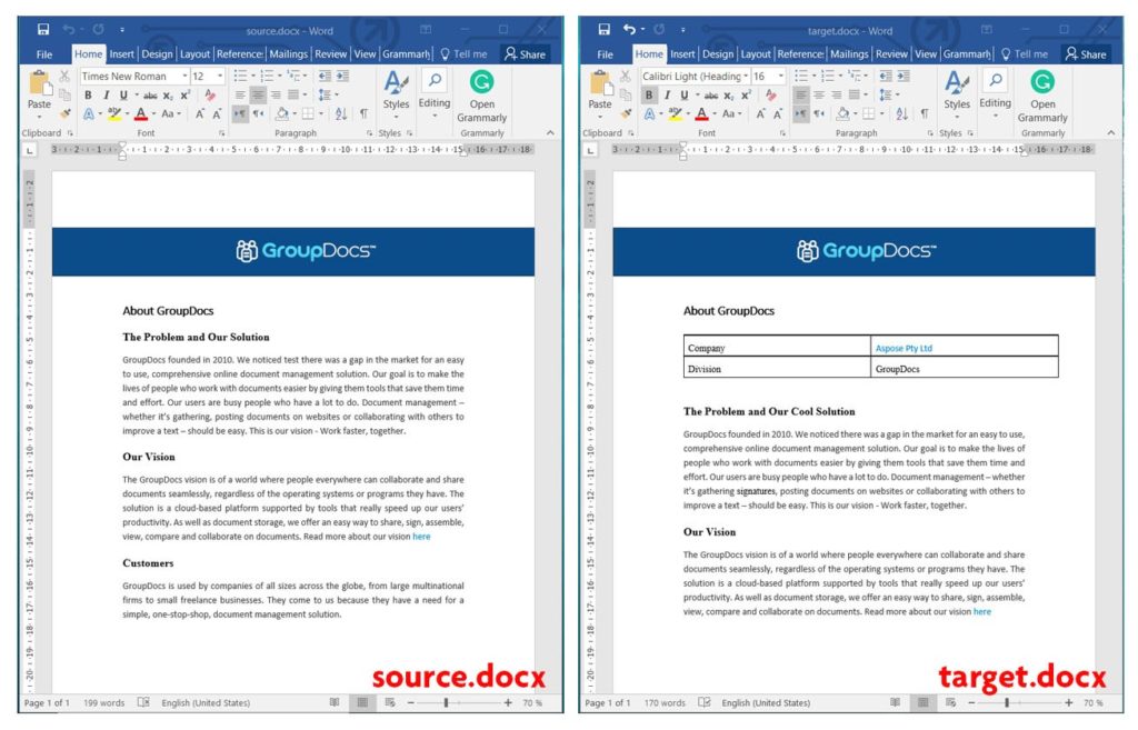 Source and Target DOCX Files