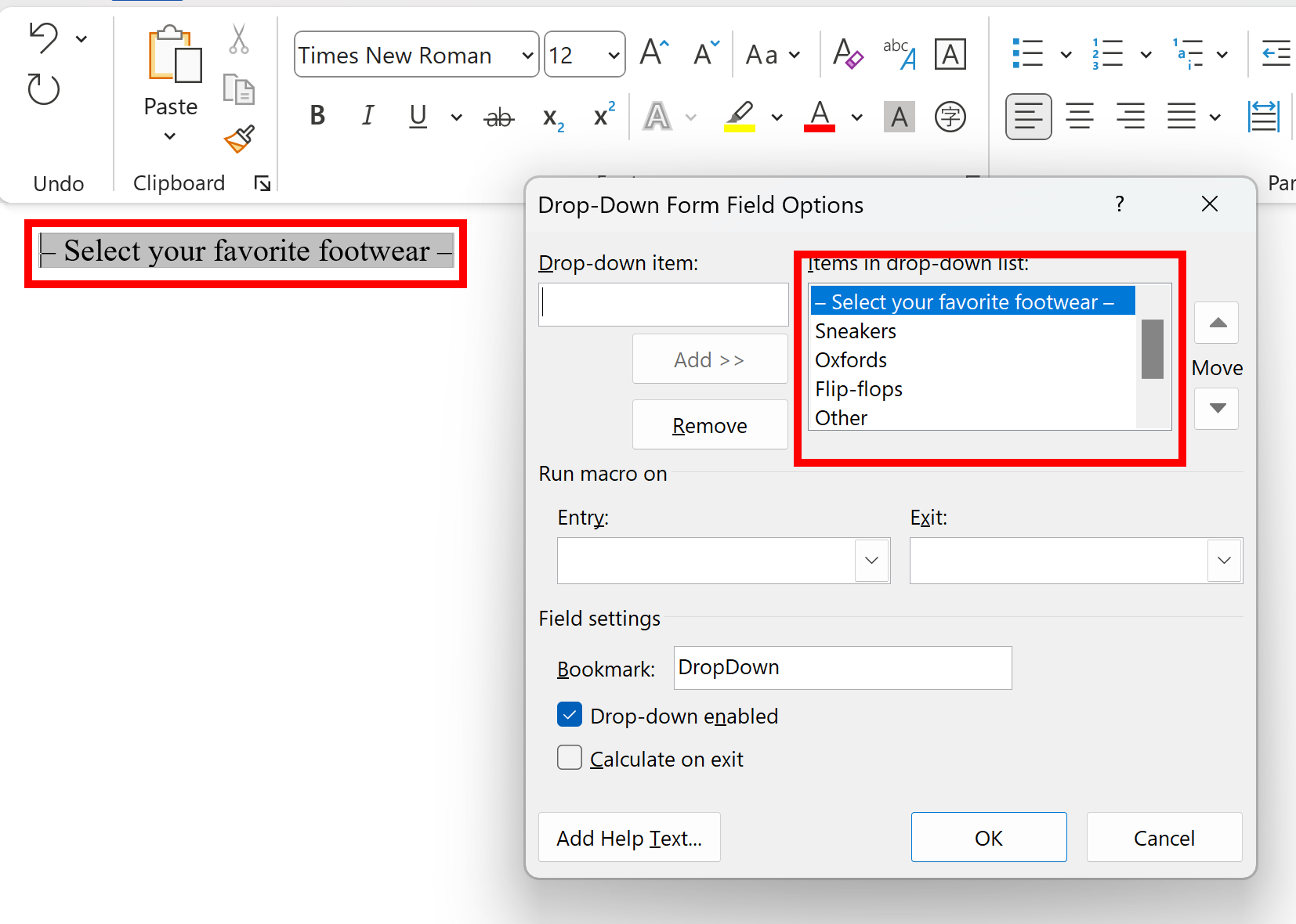 Create a Drop-Down Field in a Word Document using Java