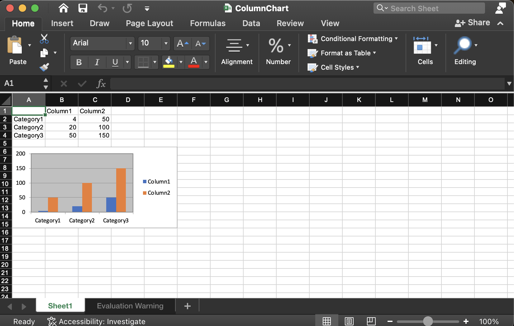 create charts in excel file