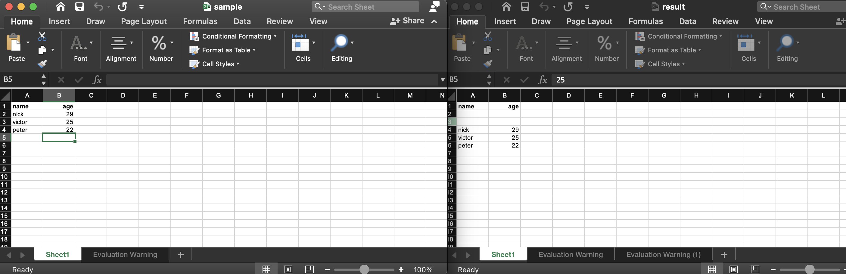 insert rows and columns in an Excel file using Node.js