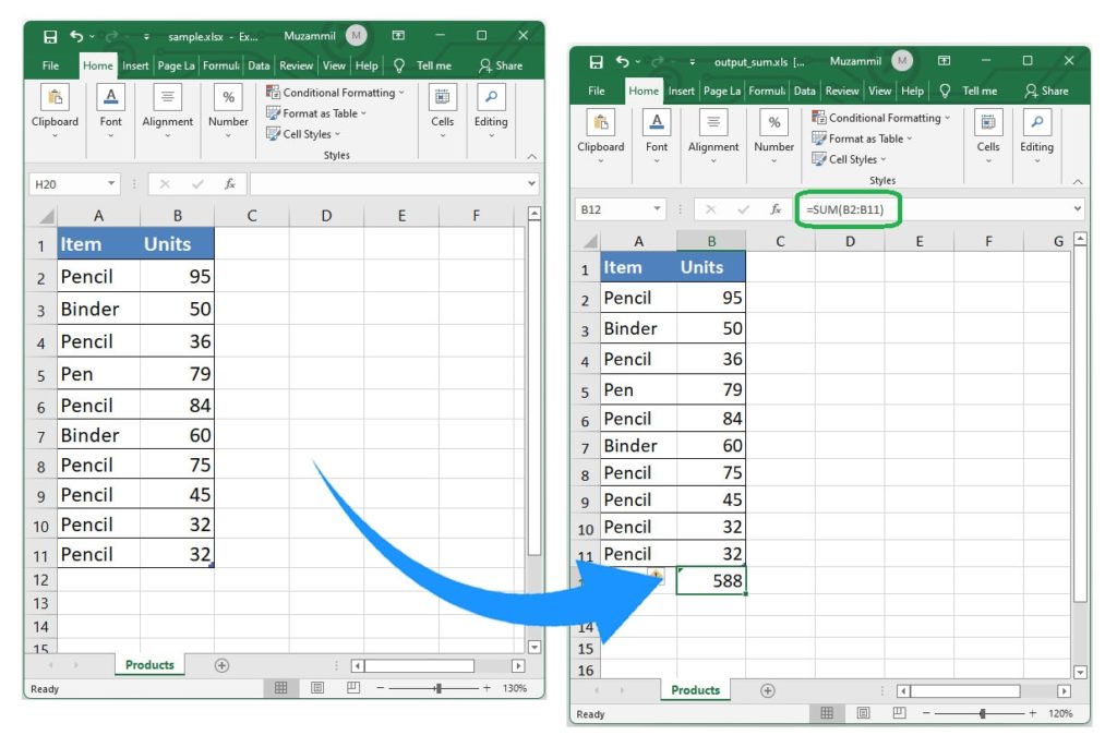 C# kullanarak Excel'de SUM İşlevi.