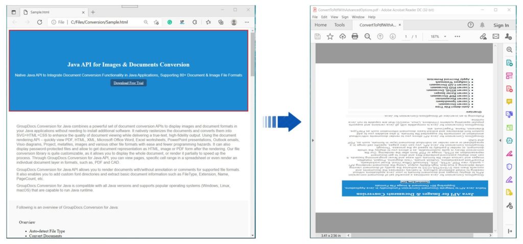 Java kullanarak Gelişmiş Seçeneklerle HTML'yi PDF'ye dönüştürün