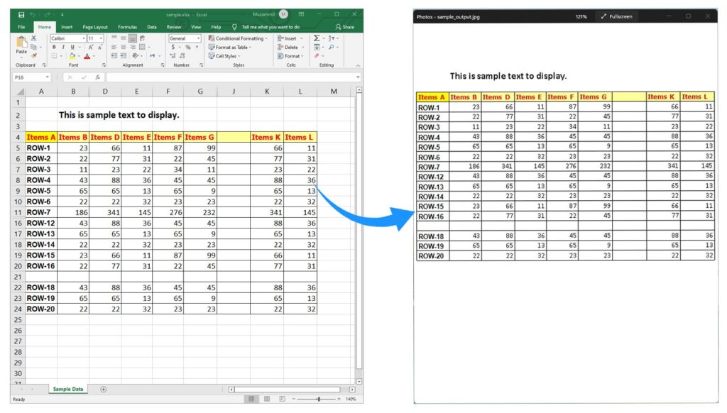 C# kullanarak Excel Dosyasını JPG Görüntüsü olarak görüntüleyin.